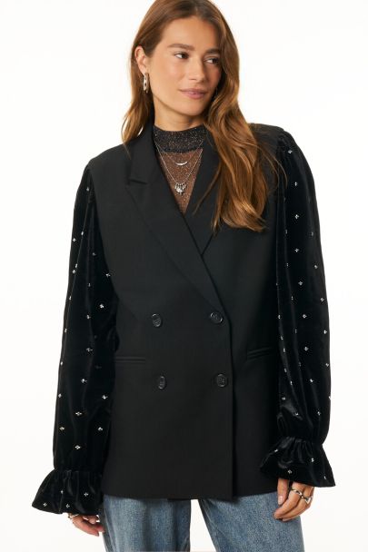 Blazer noir Re-celebrate avec manches aspect velours