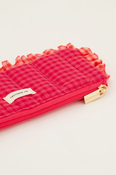 Roze etui met ruffle en ruit