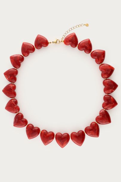 Rode statement ketting met hartjes