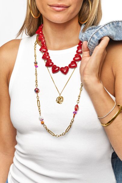 Rode statement ketting met hartjes