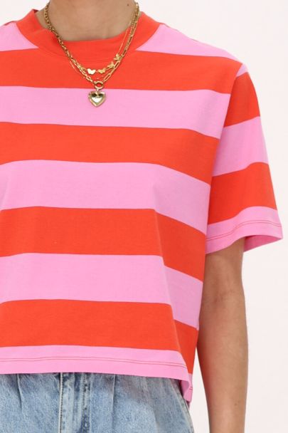 Pink-rot gestreiftes T-Shirt