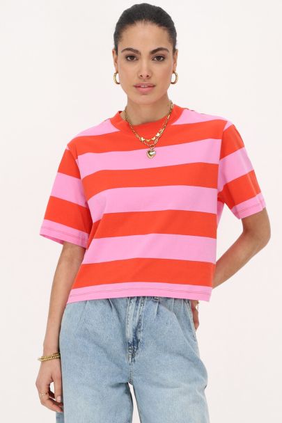 Pink-rot gestreiftes T-Shirt