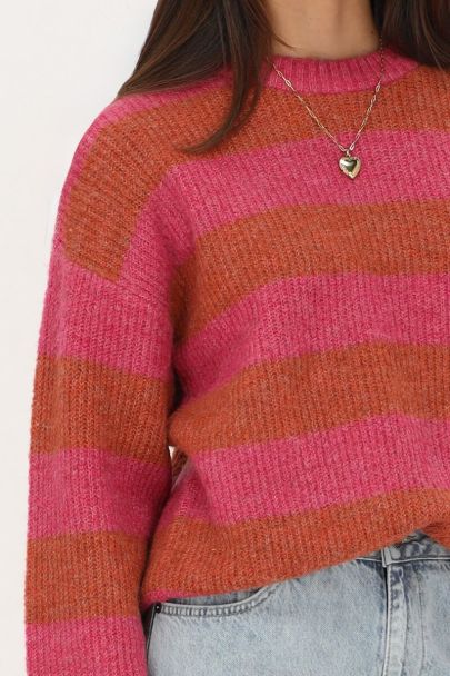 Pull rose à rayures orange