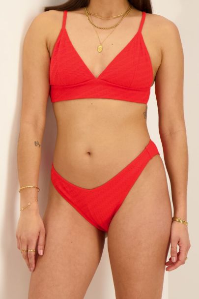 Red ribbed v-shape bikini bottoms
