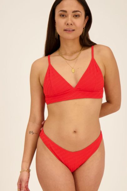 Red ribbed v-shape bikini bottoms