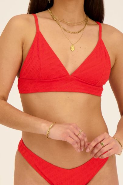 Red ribbed triangle bikini top