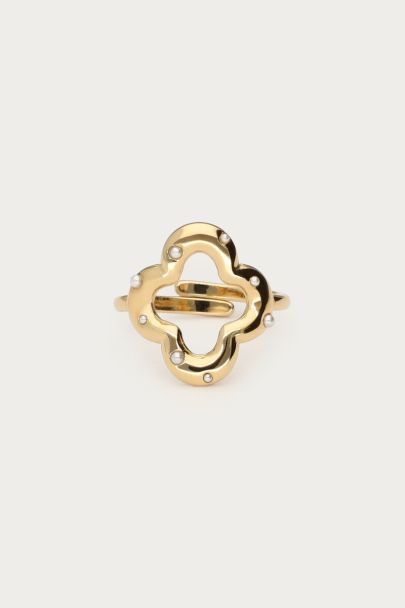 Ring with clover & faux pearls