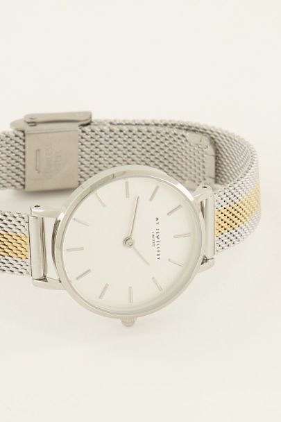 Multicoloured mesh strap watch with round watch face