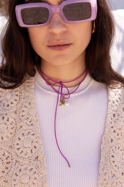 Sunrocks purple cord necklace with pearl