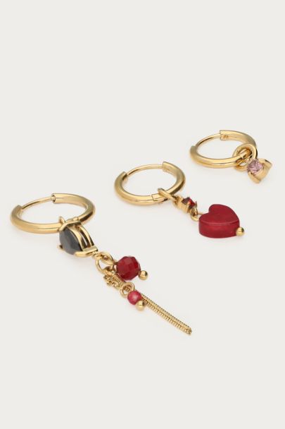 Set of three hoop earrings with heart