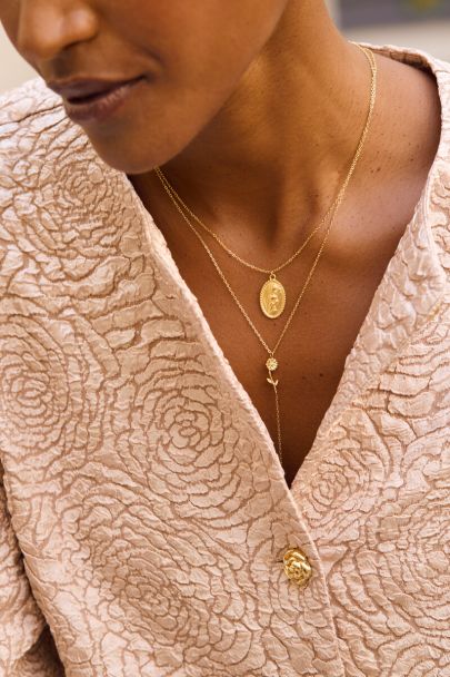 Beige jacquard top met rozen