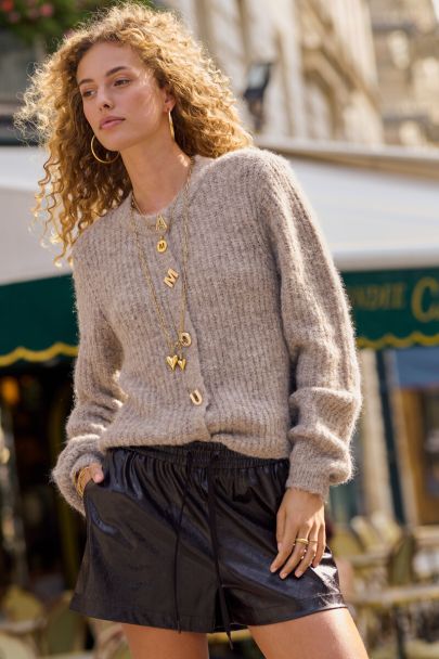 Grey knitted cardigan with l'amour buttons