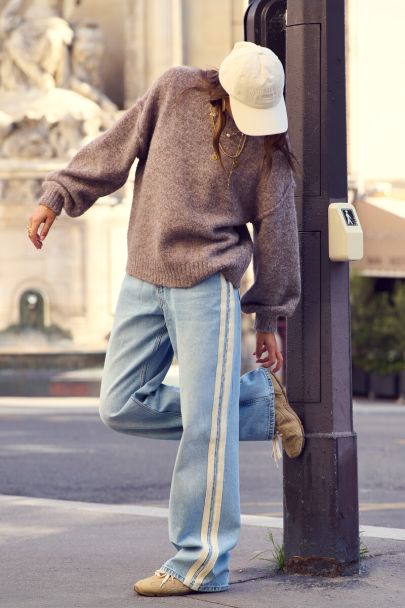 Lichtblauwe wide leg jeans met tapes