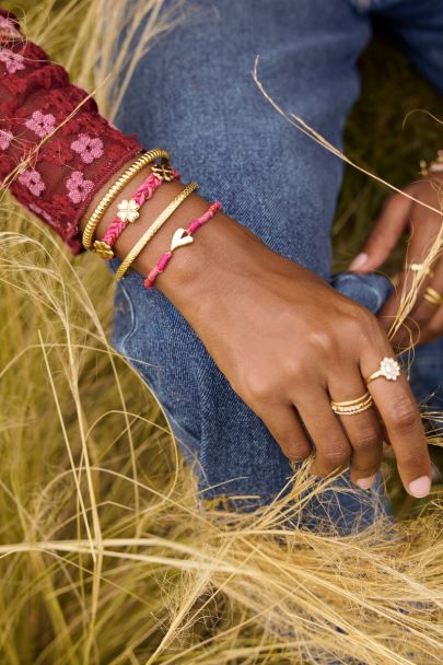 Roze touw armband met hartje