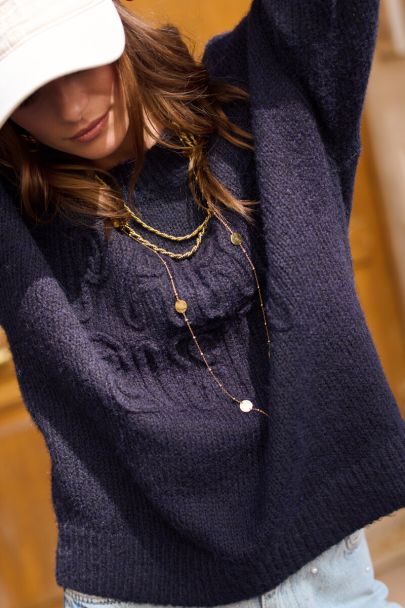 Pull brodé bleu foncé "Paris Paris"