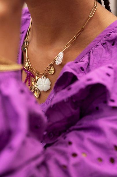 Charm necklace with chainlink and multicoloured flower charms