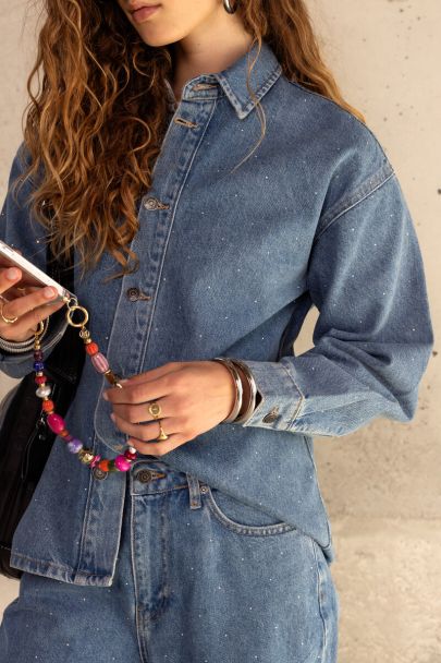 Blauwe denim blouse met strass