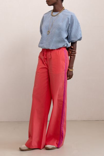 Coral wide leg trousers with contrast stripe