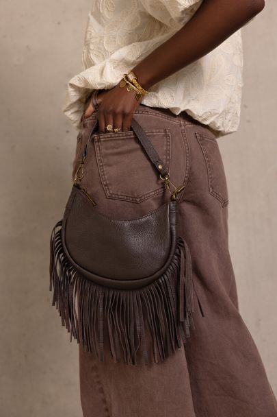 Sac en cuir marron à franges