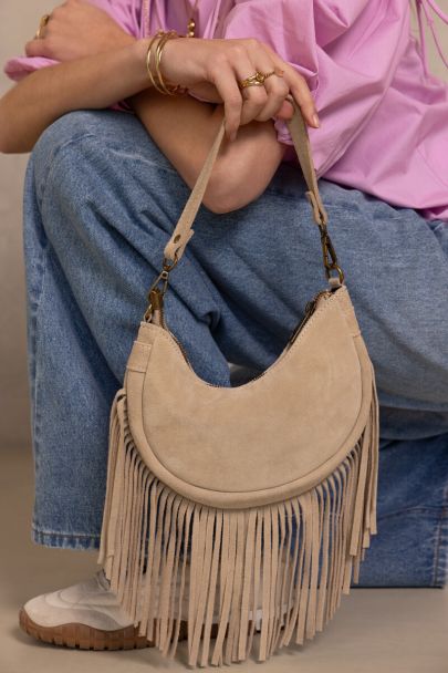 Sac en suédine beige à franges