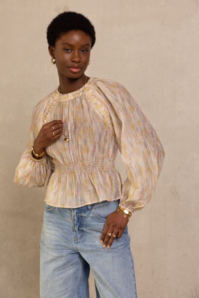 Multi kleur top met lange mouwen en smock