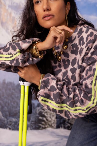 Bruine panterprint ballon sweater