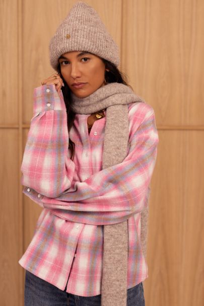 Roze geruite flanellen blouse