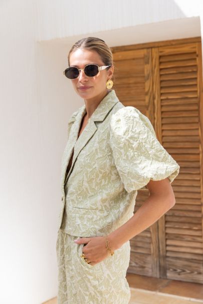 Groene jacquard korte blazer
