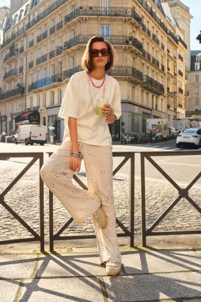 Beige embroidery anglaise pantalon