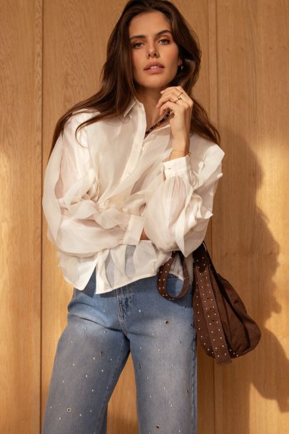 Witte chiffon blouse met ruffles