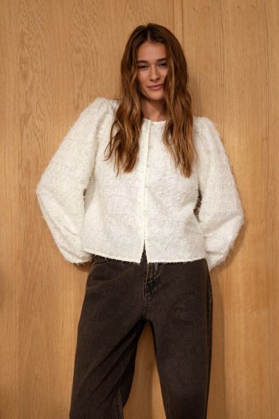 Witte harige top met lange mouwen
