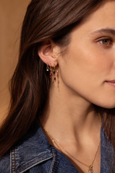 Set of three hoop earrings with red heart