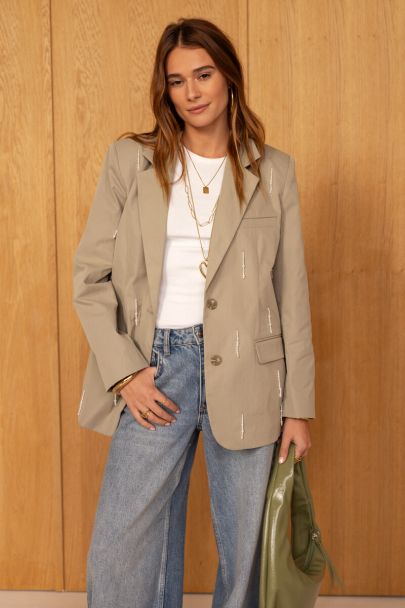 Groene blazer met imitatieparels