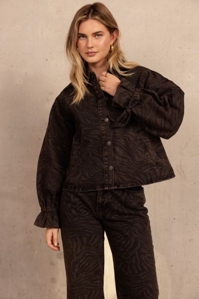Bruin denim jacket met tijgerprint