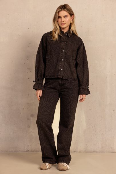 Bruin denim jacket met tijgerprint