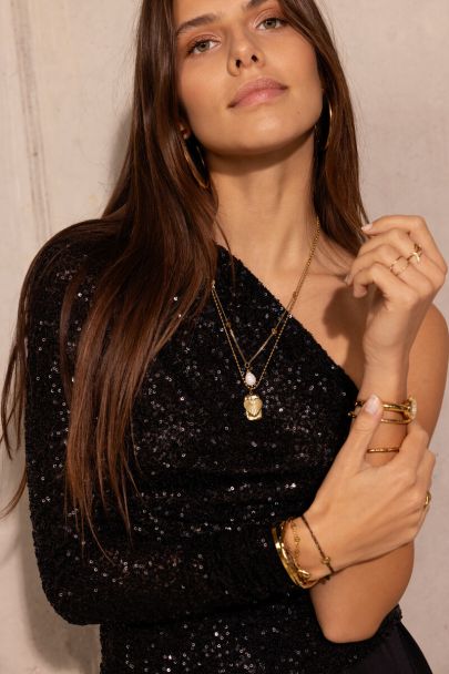 Zwarte one-shoulder top met pailletten
