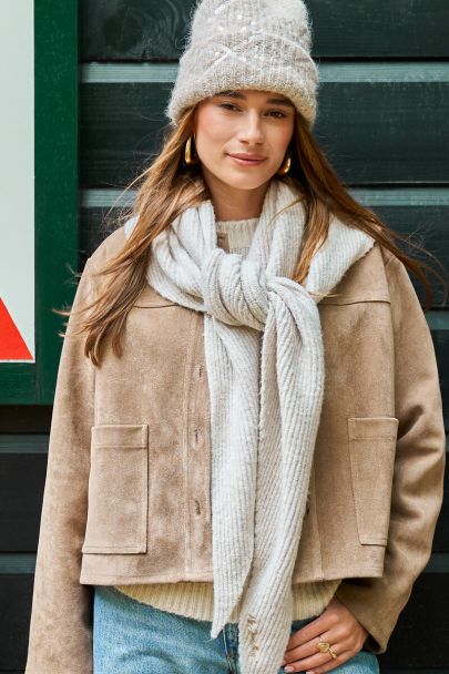 Beige beanie met pailletten