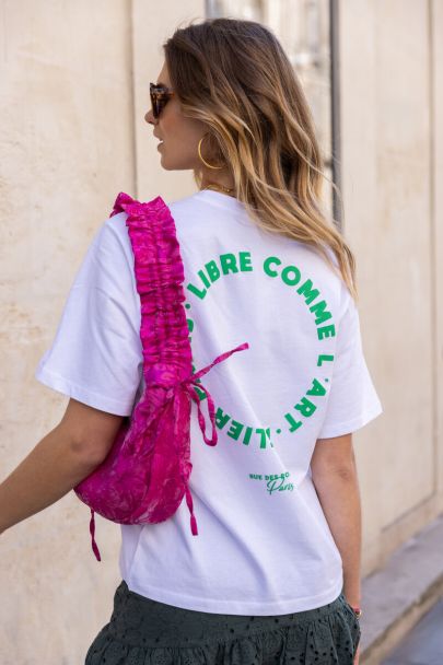 Sac à bandoulière en jacquard rose avec volants et nœuds