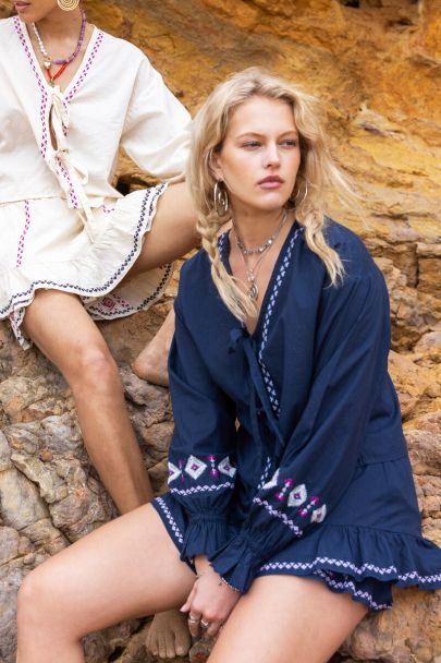 Blue top with bows & embroidery details