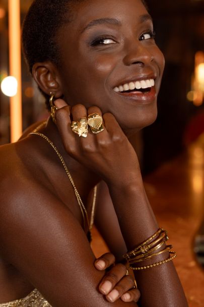 Bague Midnight avec cœur rayé maxi