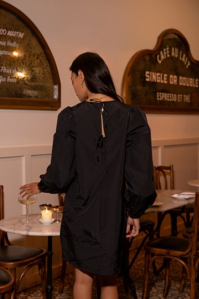 Black dress with long puff sleeves