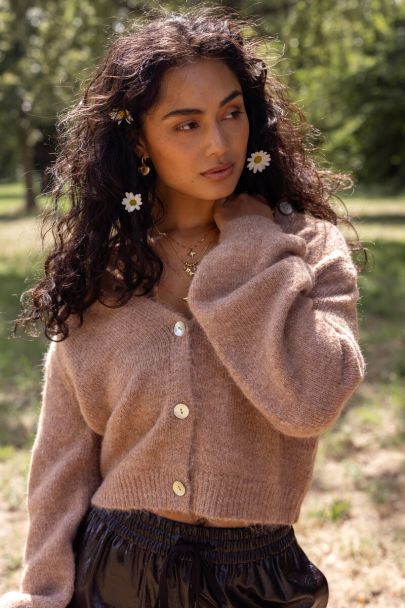 Beige cardigan with buttons and puff sleeves