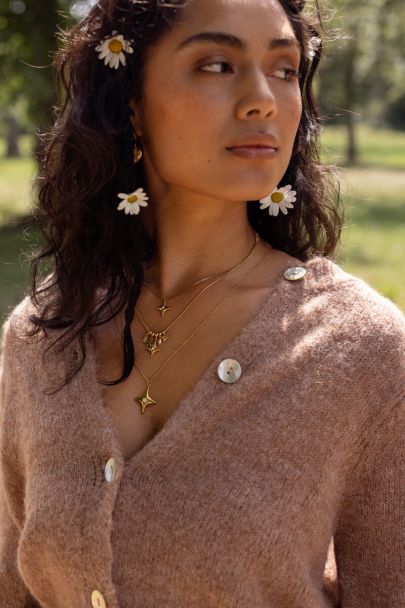 Beige cardigan with buttons and puff sleeves