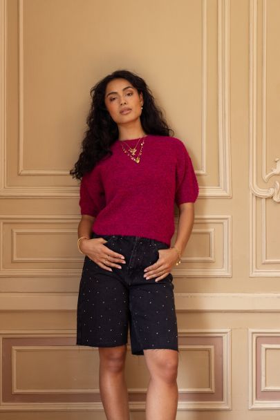Bermuda en denim noir avec strass
