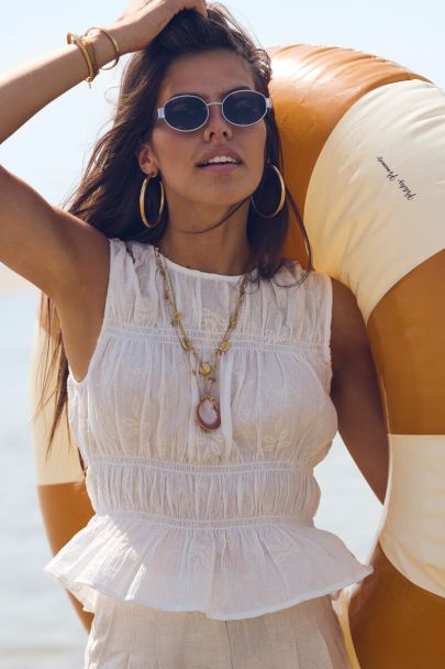 Witte smock top met embroidery