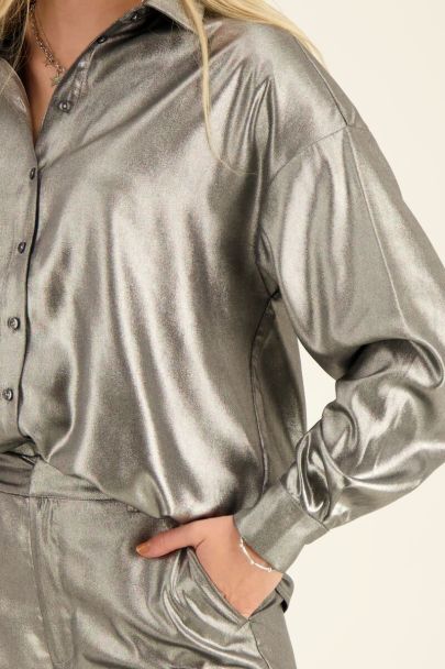 Zilveren blouse metallic
