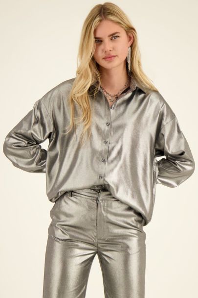 Zilveren blouse metallic