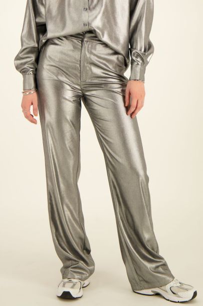 Silver coloured trousers metallic
