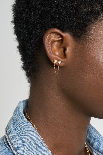 Single stud hart en strass met chain