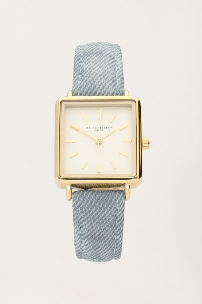 Square watch with denim strap